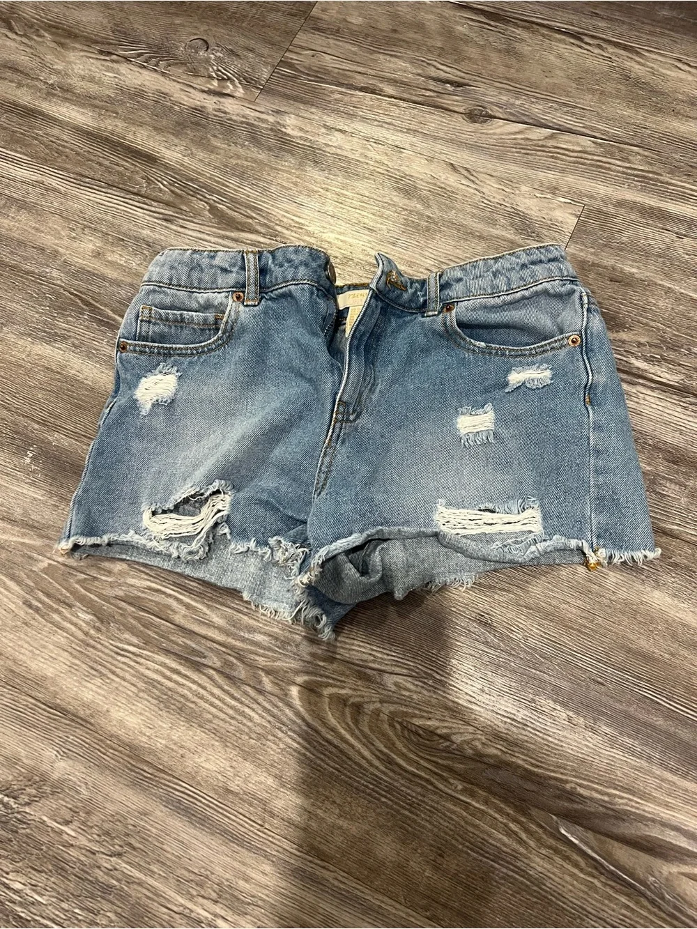 Forever 21 Distressed Denim Shorts - Light Blue